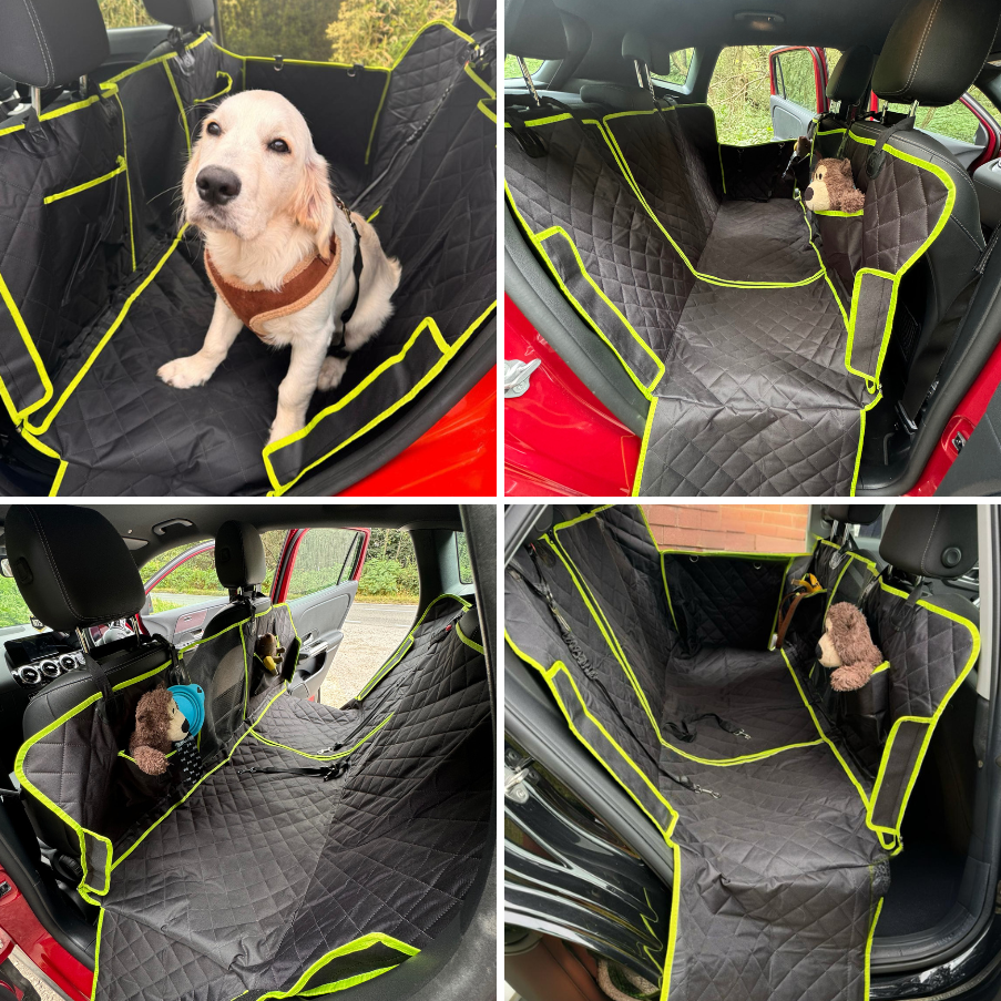 car seat cover for dogs, assembled with the exit flaps down