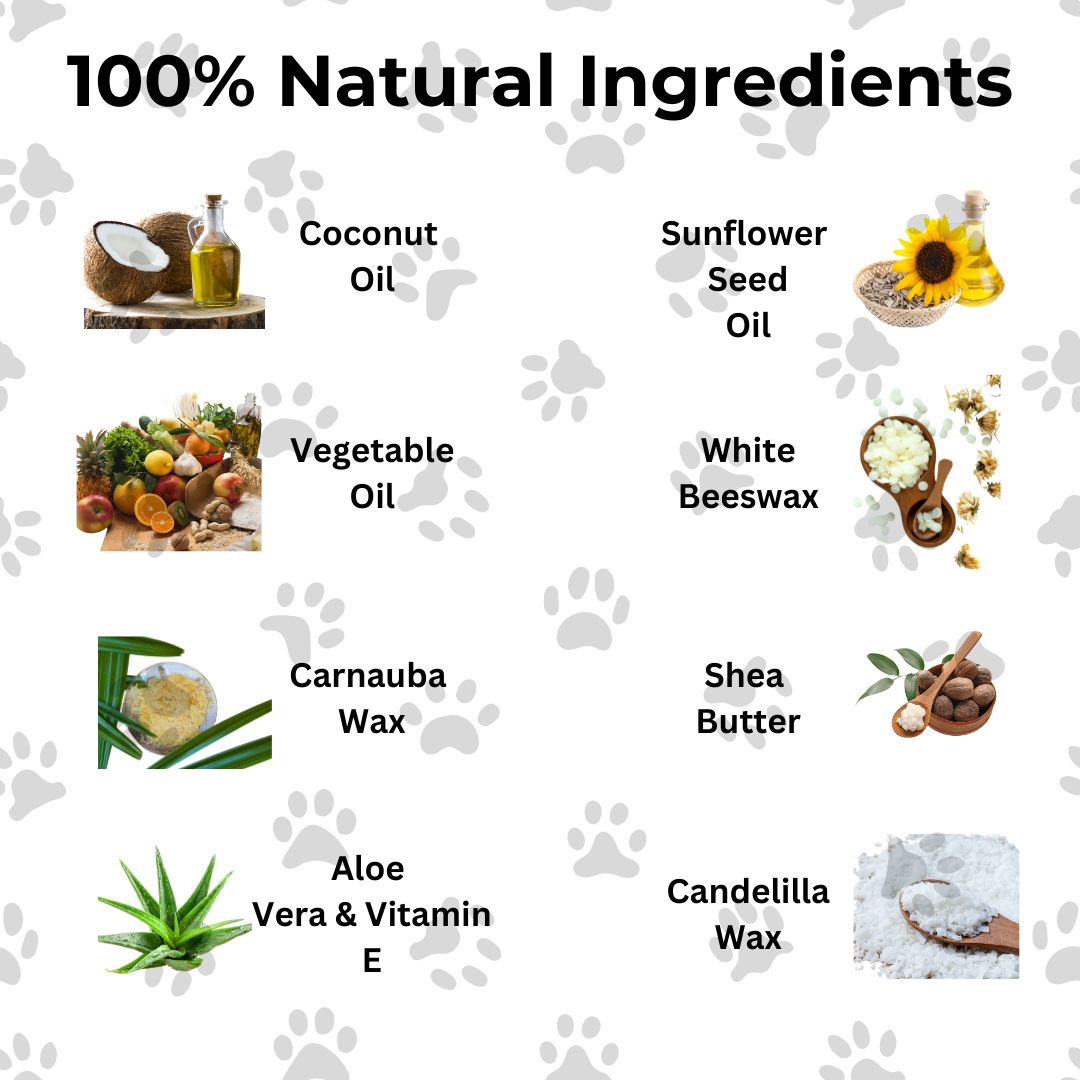 ingredients list for the paw and nose balm for dogs