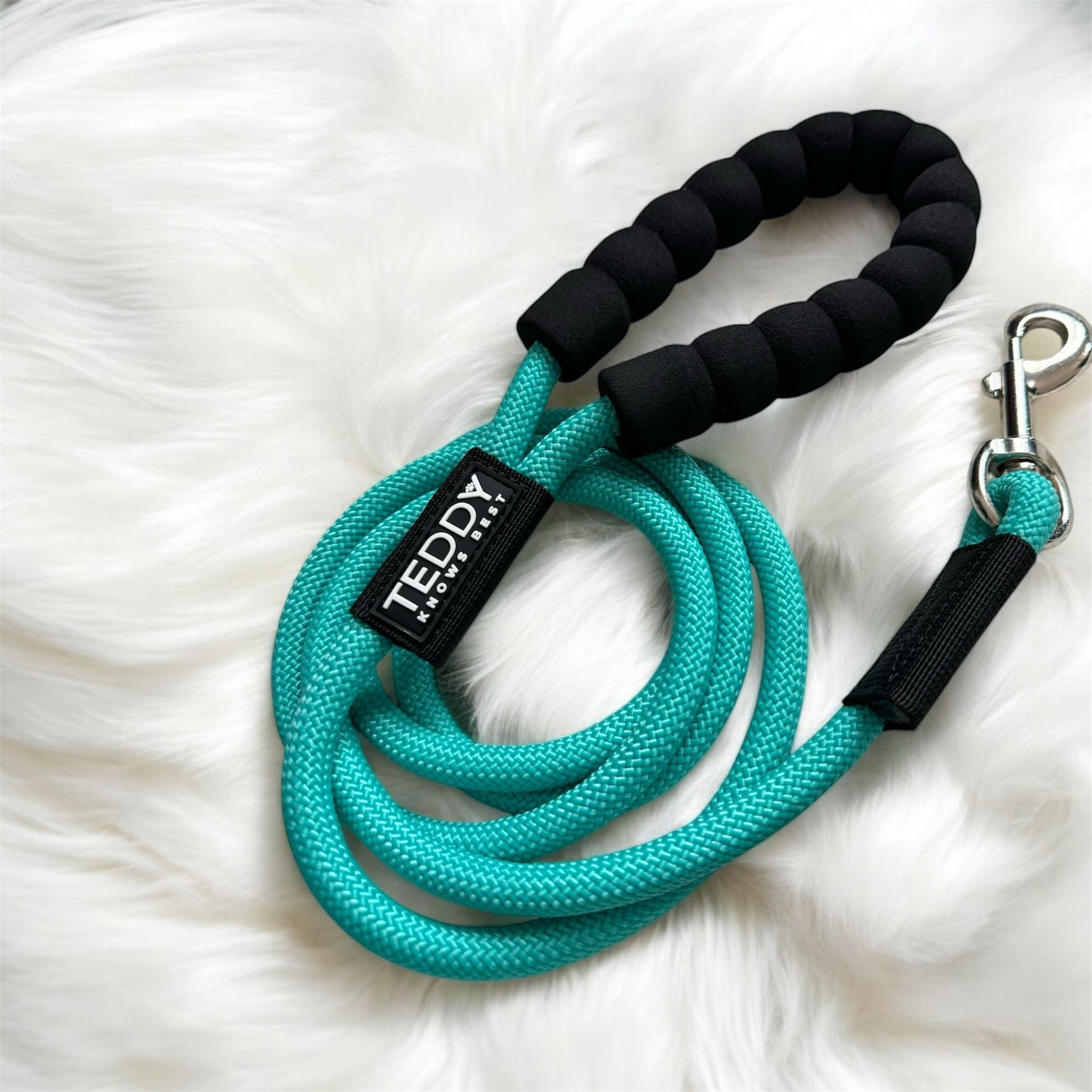 6ft rope lead with a foam handle in ice blue