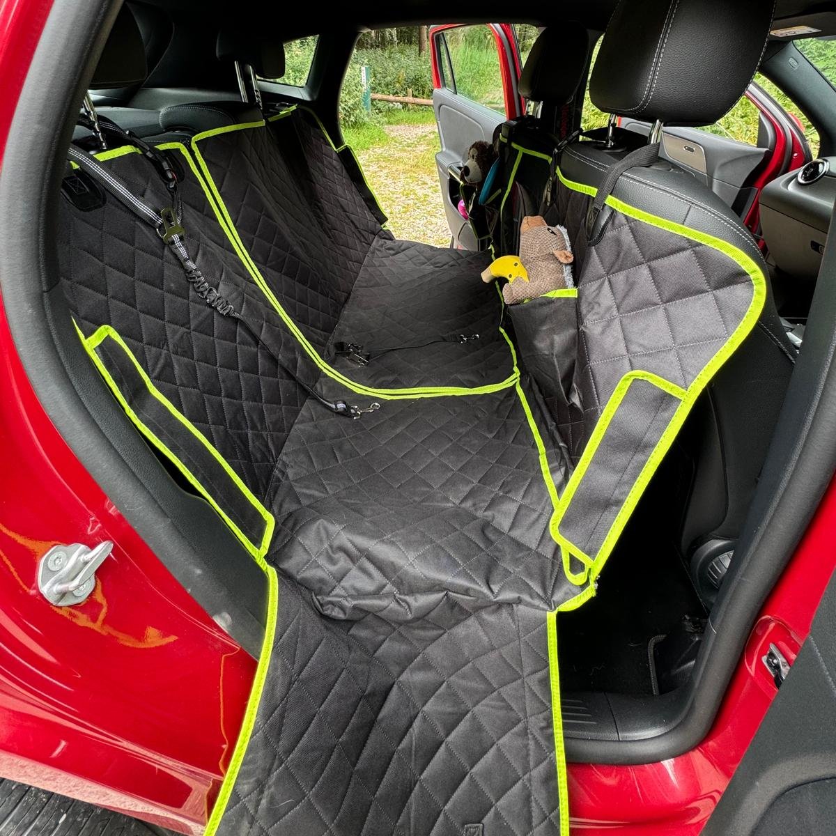 Car seat cover with exit flaps down on both sides